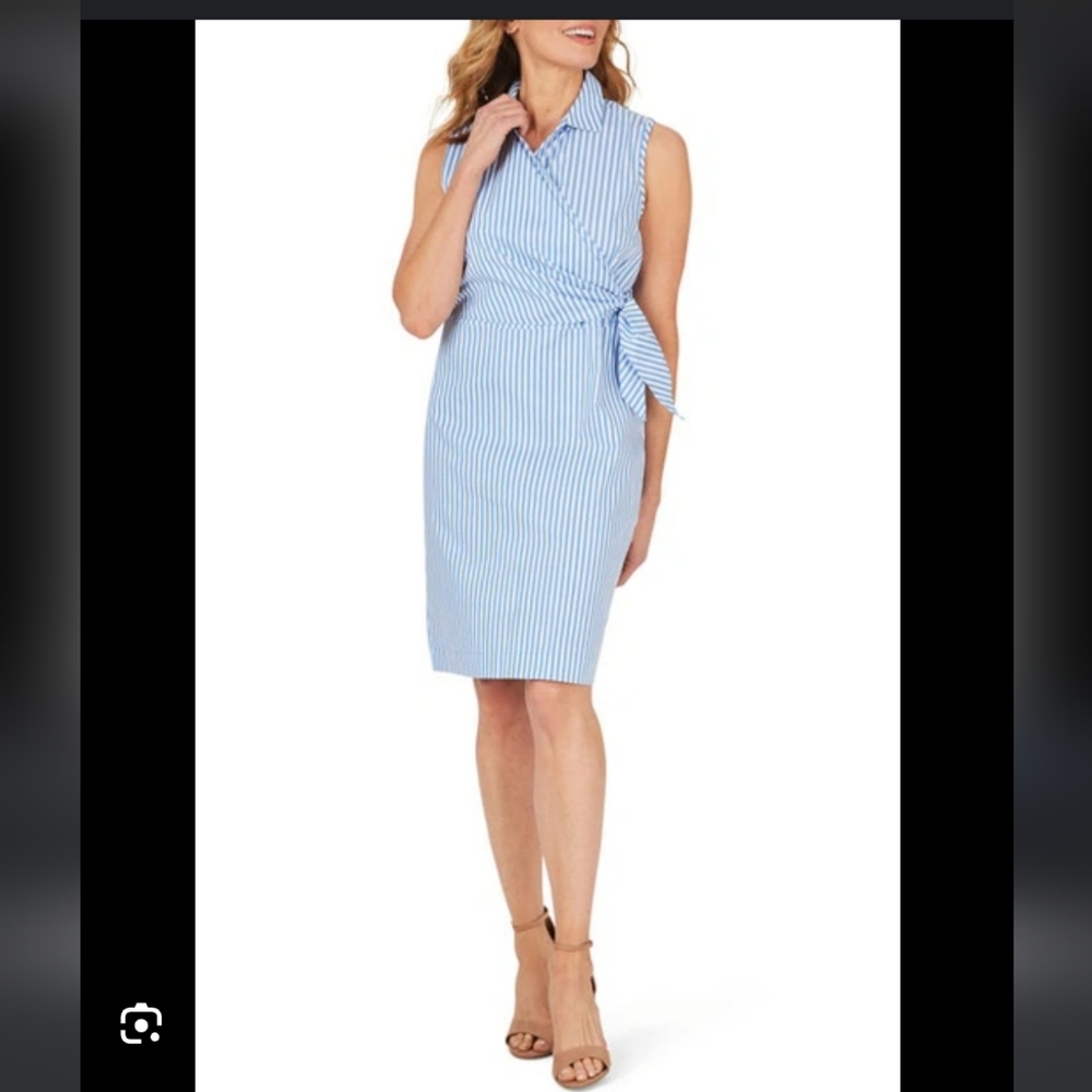 FOXCROFT Capri Twill Stripe Faux Wrap Dress